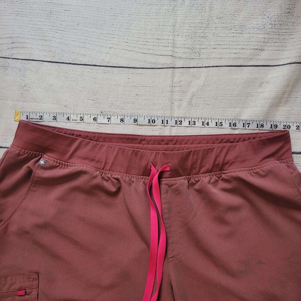 Figs Women's Joggers in Burgundy with Pink Drawstring - Picture 3 of 6